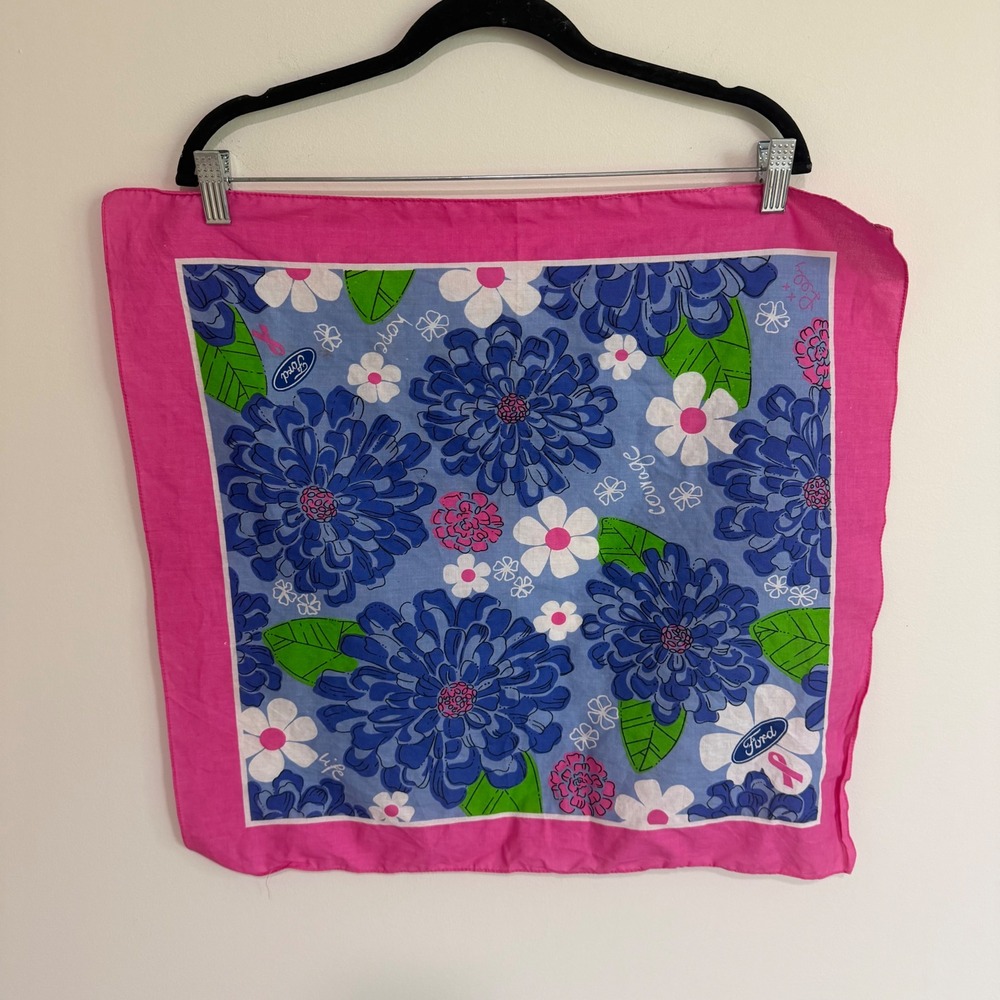 Ford Warriors in Pink Lily Floral Bandana Scarf Blue Pink White Cotton